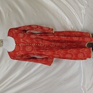 Red Bohemian Dress with Gold Accents